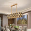 Monte rectangular K9 crystal chandelier over a dining table