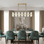 Lunara linear marble chandelier over a dining table