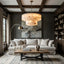 Oakley 31-inch layered marble chandelier in natural stone and brass
