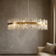 Asti crystal modern chandelier by Morsale.com, a 31-inch fixture of clear and smoke-grey K9 crystal on a brushed stainless steel frame.