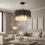Vigo Collection crystal chandelier by Morsale.com, cascading hand-cut crystal prisms on a stainless steel canopy above a dining table.