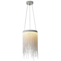 Full view of the Cadena chain tassel pendant light by Morsale.com, modern stainless steel and aluminum cascade.