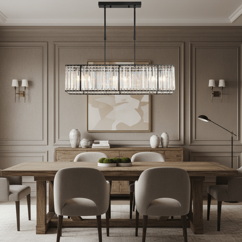 Botega crystal dining chandelier on black steel over a table Main image