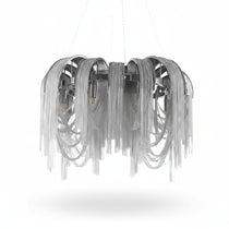 Full view of the Cadena 31-inch chain tassel ring chandelier by Morsale.com, modern stainless steel and aluminum.