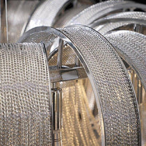 Side view of the Cadena 31-inch tassel chandelier by Morsale.com showing the ring and falling aluminum chains.