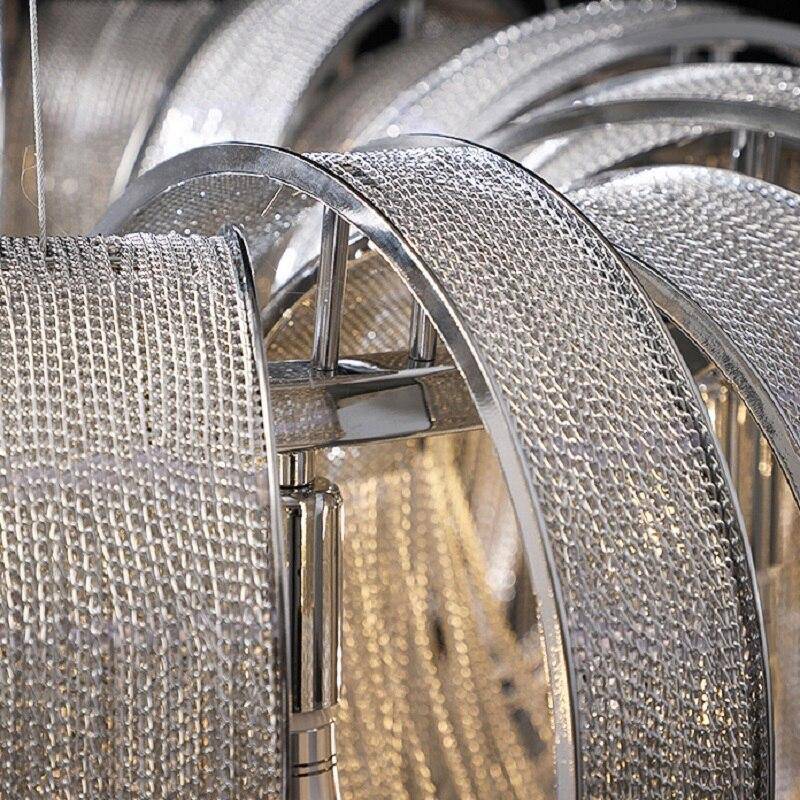 Side view of the Cadena 31-inch tassel chandelier by Morsale.com showing the ring and falling aluminum chains.