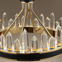 The Villa crystal wheel chandelier by Morsale.com illuminated, integrated LED glowing through hand-cut crystal.