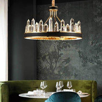Villa crystal modern wheel chandelier by Morsale.com, a 31-inch circular fixture of hand-cut crystal on polished stainless steel.