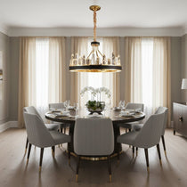 The Villa crystal wheel chandelier from Morsale.com casting refined sparkle, hand-cut crystal on a steel wheel frame.
