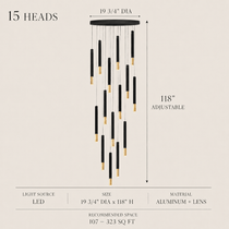 Linea LED tube chandelier dimensions and specifications