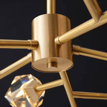 Detail of a clear crystal orb on the Diamante chandelier's brushed copper frame, from Morsale.com.