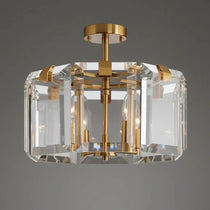 Brookhill flush mount illuminated on a ceiling