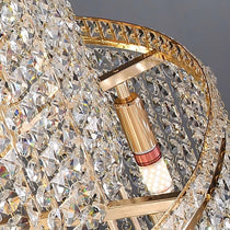 Detail of hand-set clear crystal on the Alleri staircase chandelier