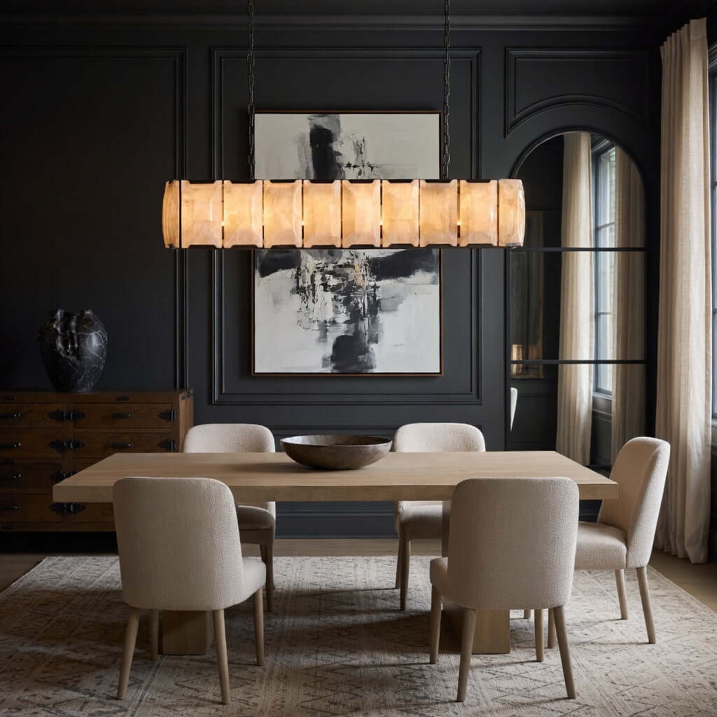Brookhill 47-inch calcite linear chandelier on an iron frame Main image