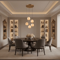 Auris 5-light marble chandelier illuminated