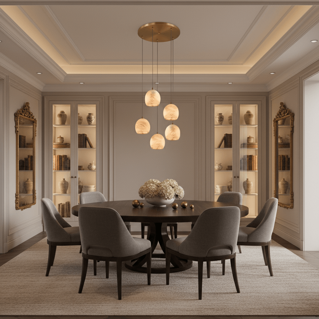 Auris 5-light marble chandelier illuminated