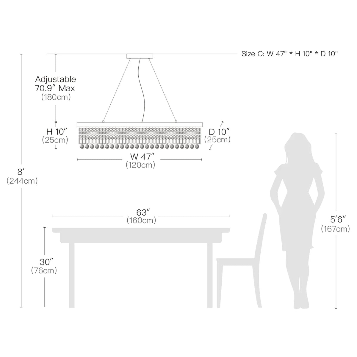 buyGio 47" Crystal Dining Room Chandelier - Morsale