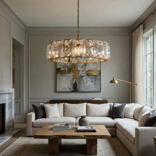 Brookhill 39-inch round crystal chandelier on a forged iron frame