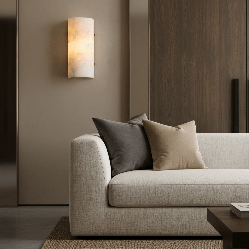 Auris marble wall sconce with glowing natural stone shade Main image