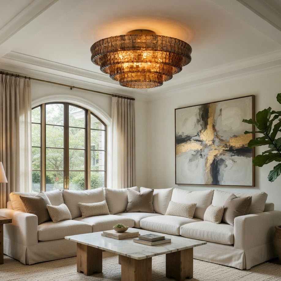 Riviera 35-inch smoke glass flush mount chandelier full view Main image