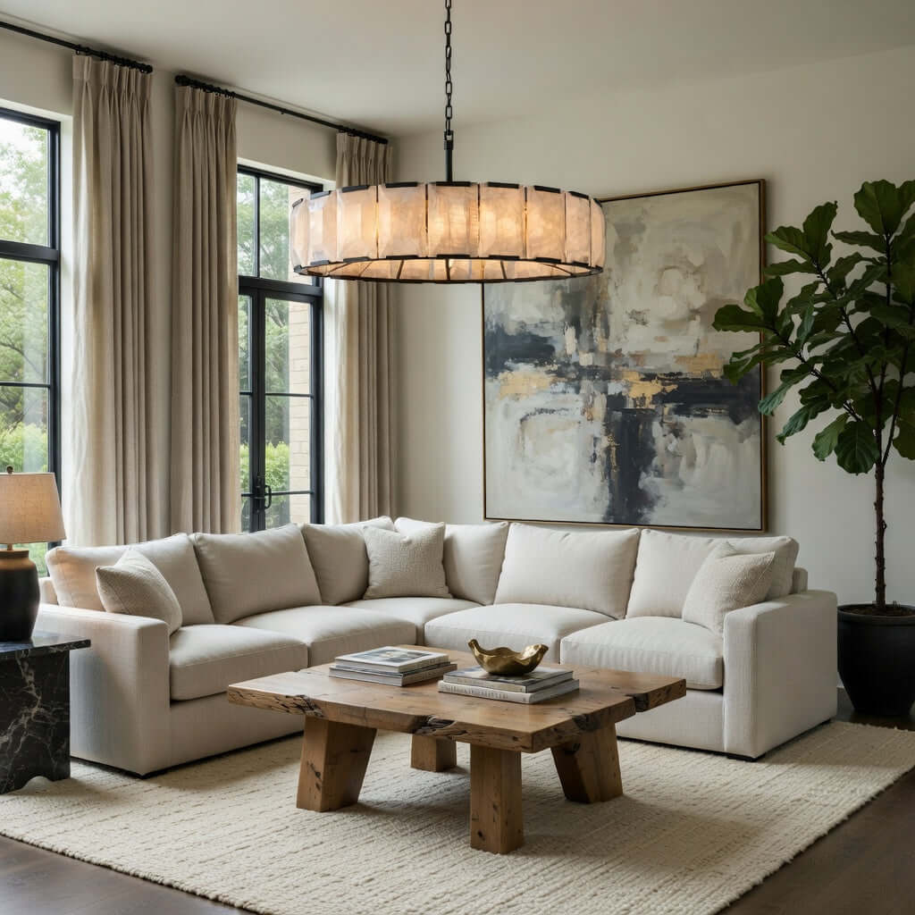 Brookhill 43-inch round calcite chandelier on an iron frame Main image