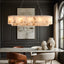 Oakley layered marble dining chandelier in natural stone and brass