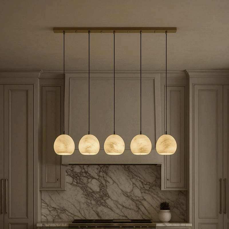 Auris 5-light linear marble chandelier full view Main image