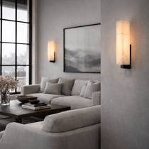 Alton marble sconce with glowing natural stone shade
