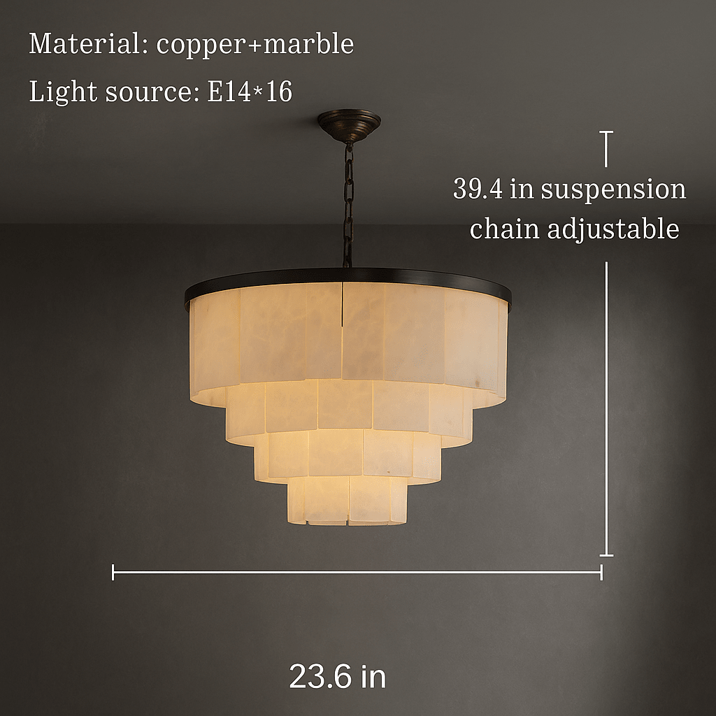 Aurora marble tiered chandelier in a dining room