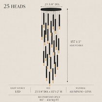 Linea LED tube chandelier size chart and mounting specifications