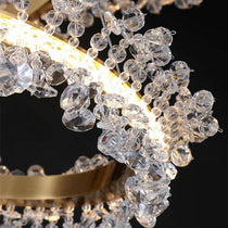 Detail of hand-cut crystal on the Capri chandelier's brushed stainless steel ring, from Morsale.com.