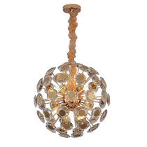 Full view of the Dandelion 20-inch crystal light fixture by Morsale.com, 9-light gold sphere with clear K9 crystal.