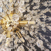 Side view of the El Sol crystal dandelion fixture by Morsale.com showing the 23-inch spherical burst of crystal arms.