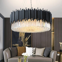 The Vigo crystal prism chandelier by Morsale.com in a grand entryway, hand-cut crystal refracting light.
