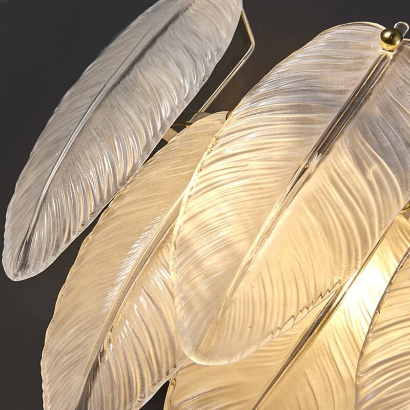 The Foglia 32-inch art glass chandelier by Morsale.com in a bedroom, organic foliage-inspired form.
