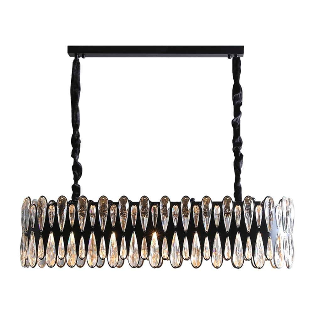 Full view of the Napoli modern dining room chandelier by Morsale.com, 36-inch linear K9 crystal on polished steel.