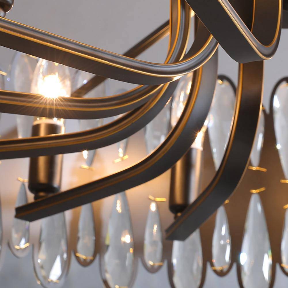 The Napoli crystal chandelier by Morsale.com in a dining room, generously set K9 crystal on stainless steel.