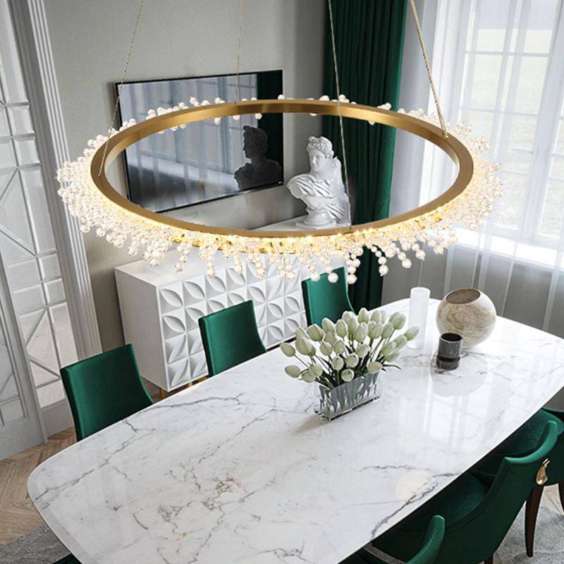 Capri crystal ring chandelier viewed from below showing the lit ring
