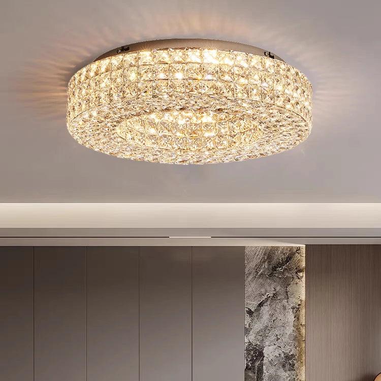 Bacci crystal flush mount ceiling light with K9 prisms full view