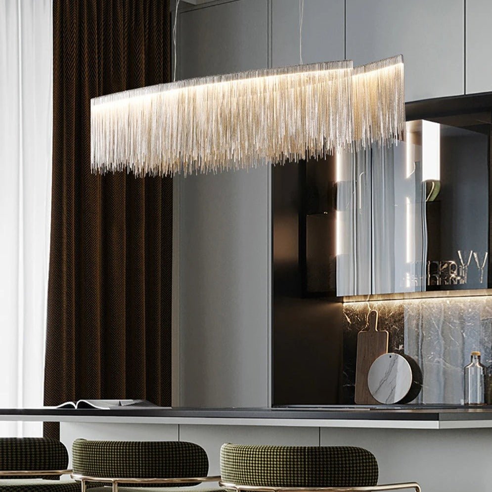 Cadena 47-inch chain tassel dining chandelier in stainless steel Main image