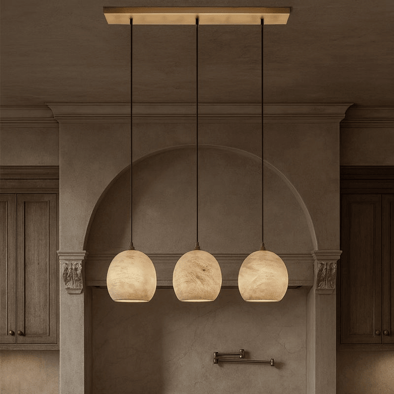 Auris 3-light linear marble chandelier full view Main image