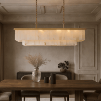 Beano 47-inch linear marble dining chandelier in brass