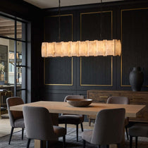 Detail of calcite panels on the Brookhill linear chandelier