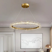 Detail of hand-cut K9 crystal prisms on the Capri ring chandelier