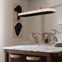 Detail of natural marble shades on the Hampton chandelier