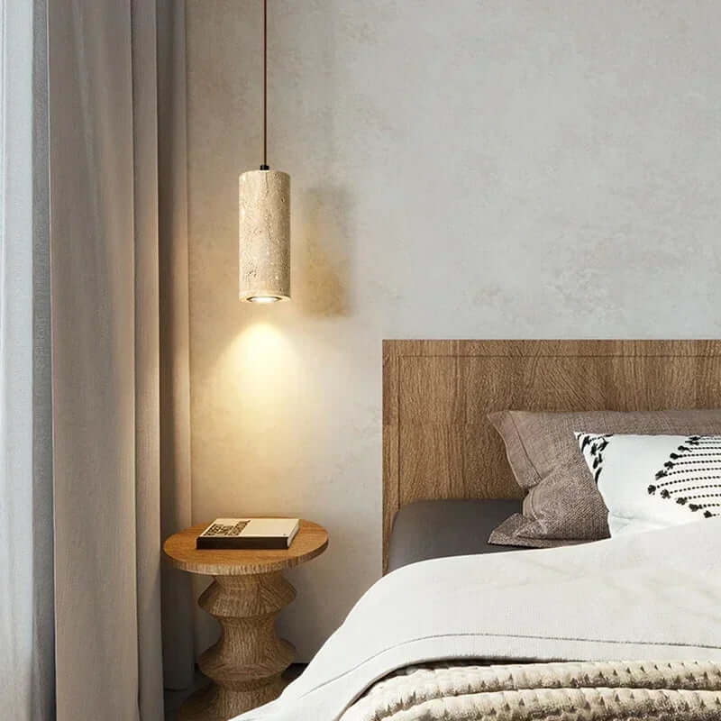 Brio travertine pendant light with natural stone shade Main image