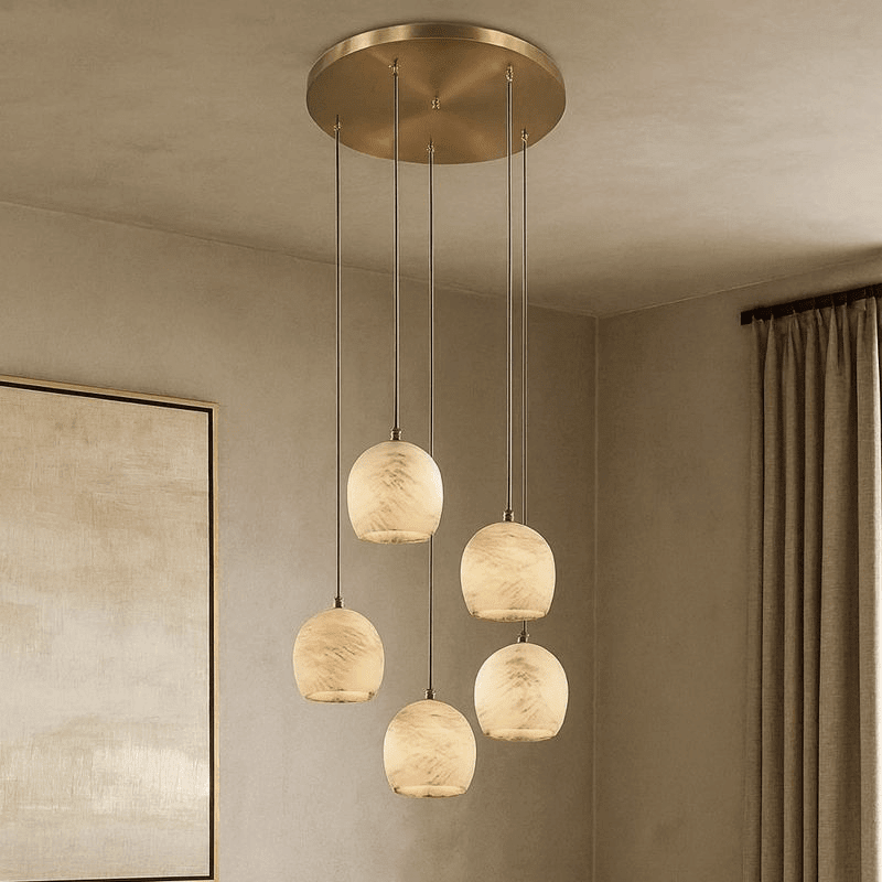Auris 5-light marble chandelier full fixture view Main image