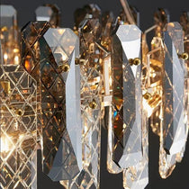 Detail of layered crystal prisms on the Lazzo chandelier