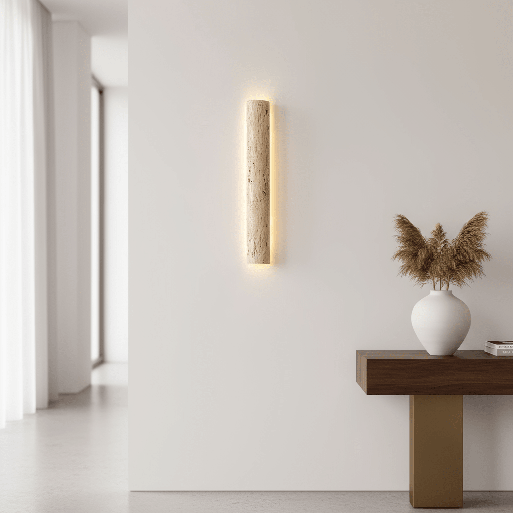 Solterra natural travertine wall sconce full view Main image