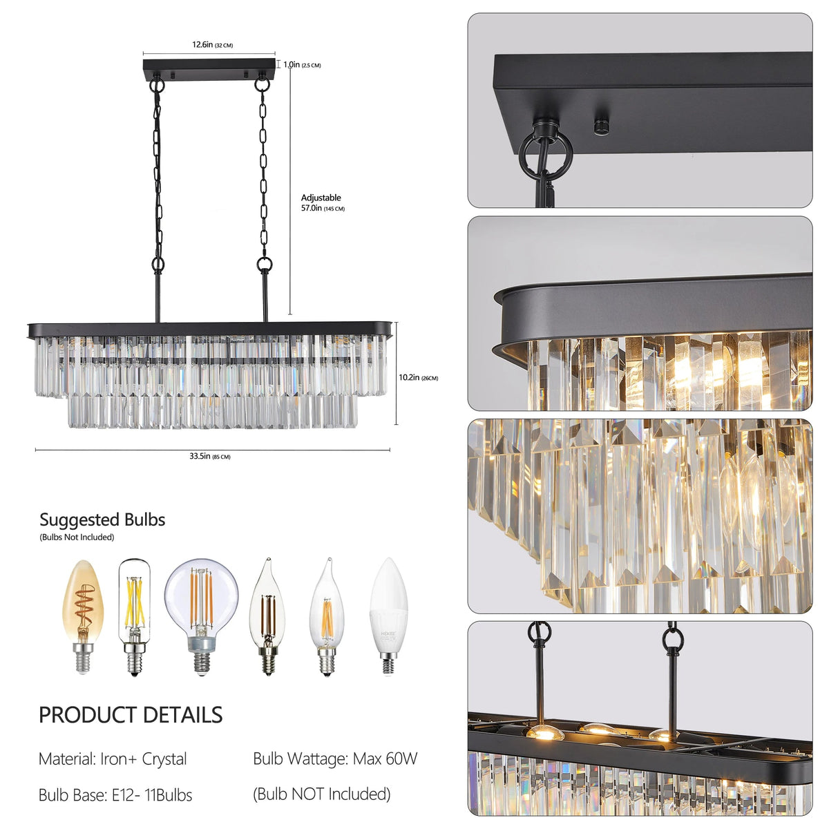 Gio crystal dining chandelier full view